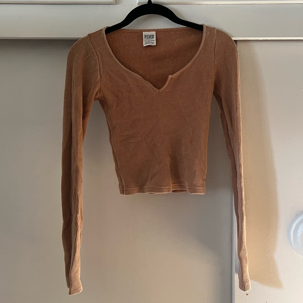 PINK waffle crop top size XS